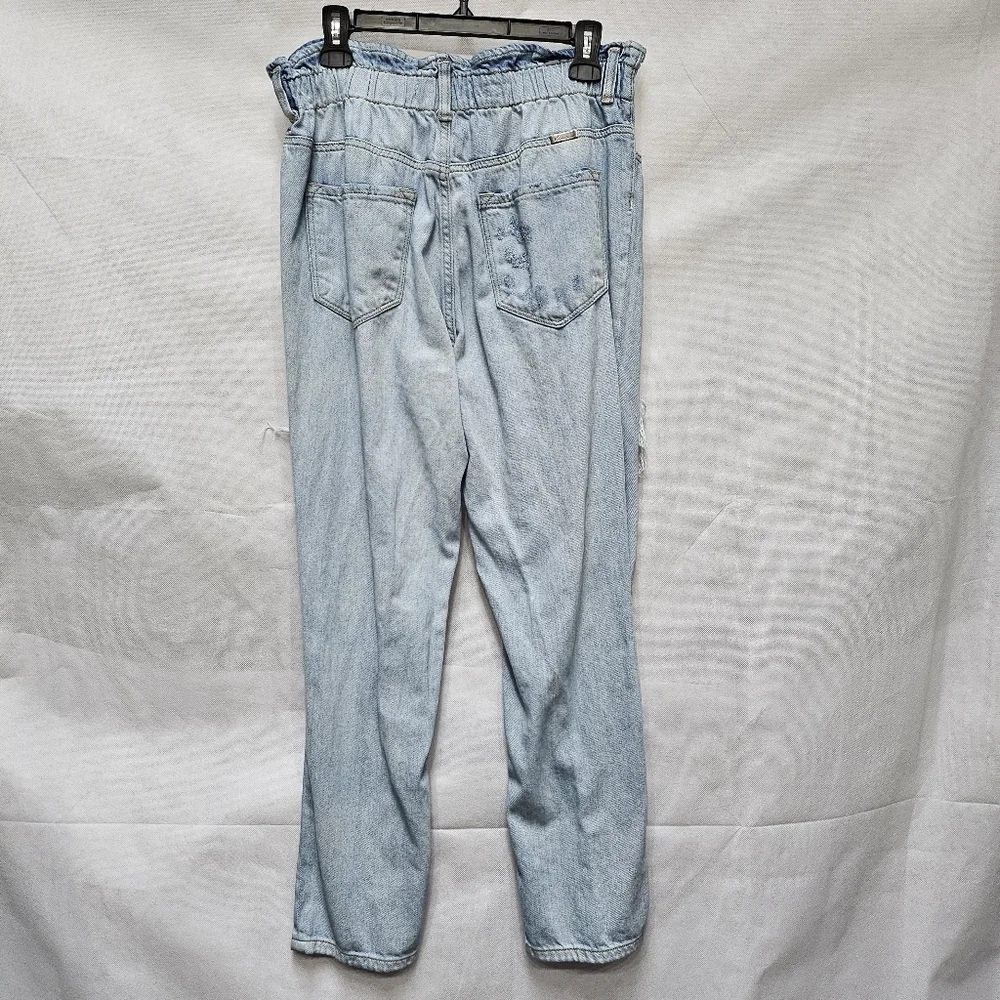 Kancan Severely Distressed Paper Bag Waist Light Wash Blue Denim Jeans Size 15
